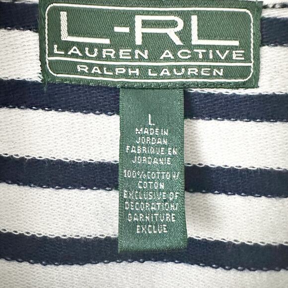 L-RL Lauren Active Nautical Stripe 3/4 Sleeve‎ Cotton Jacket Women’s Size Large - Picture 11 of 16